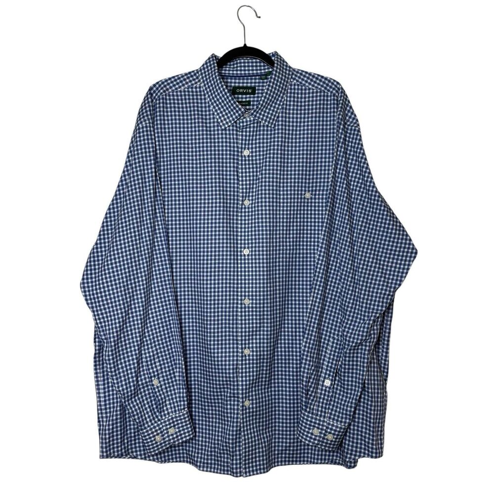 ORVIS Men’s Short sleeve Wrinkle Free Classic Fit Shirt Size XXL TALL Blue Plaid